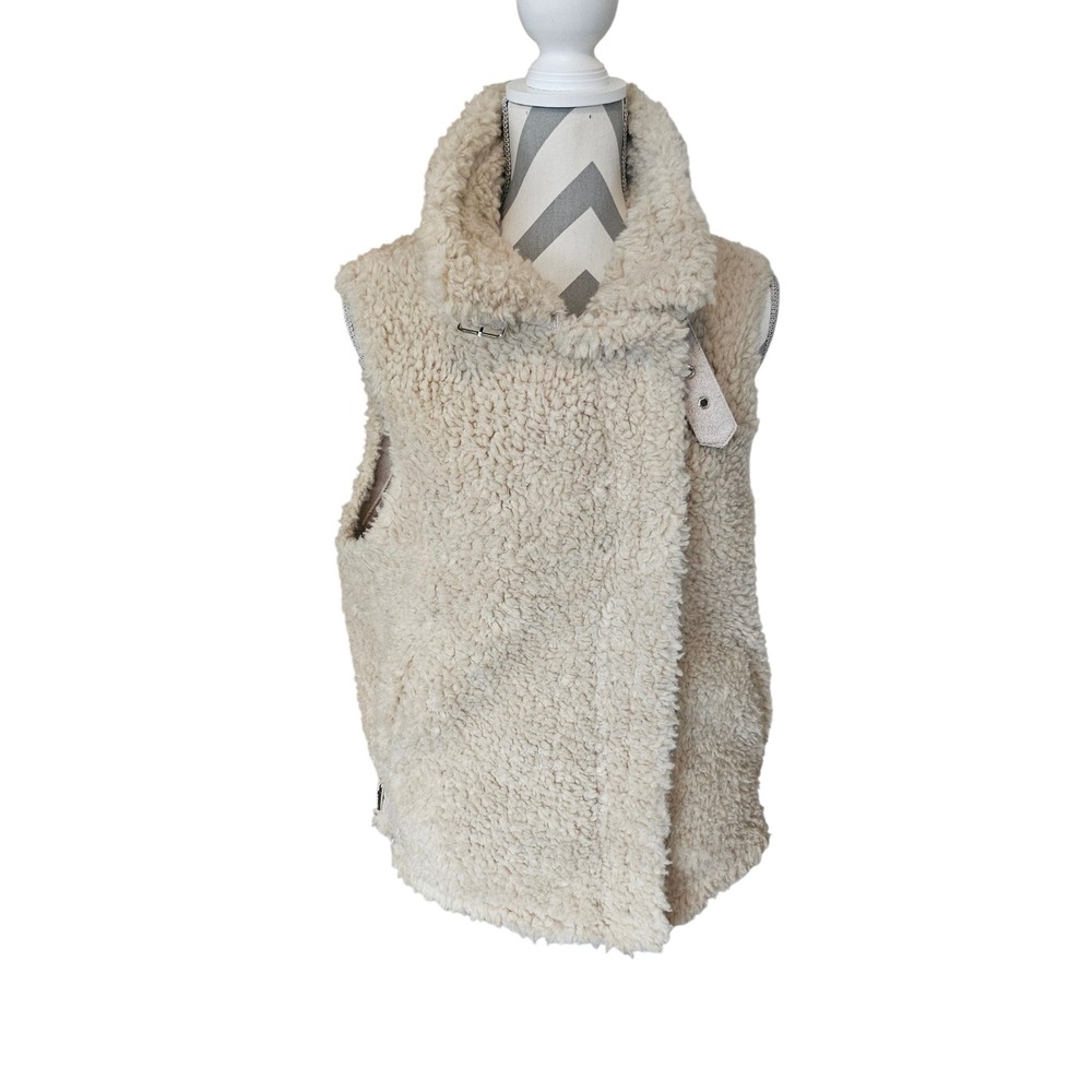 LIT Activewear Sherpa Vest Womens Small Cream Wool Blend Faux Suede Moto Buckle